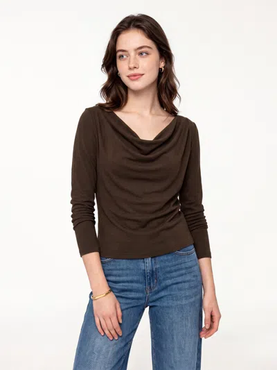 Oglmove Cowl Neck Long Sleeve Draped Top In Espresso