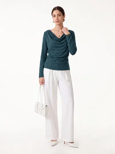 Oglmove Cowl Neck Long Sleeve Draped Top In Forest Night