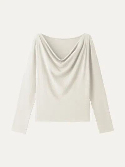 Oglmove Cowl Neck Long Sleeve Draped Top In Off White