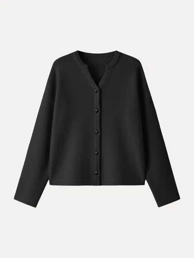 Oglmove Cozy Knit Cropped Button Front Cardigan In Black