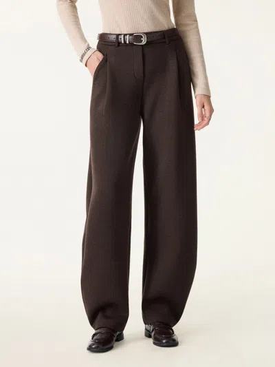 Oglmove Cozy Knit Mid Rise Barrel Leg Pull-on Pants In Brown