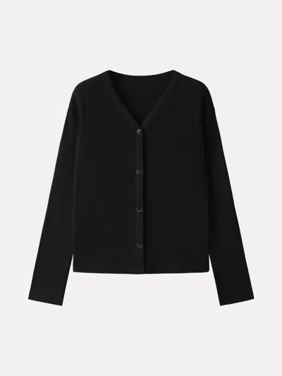 Oglmove Cozy Rib V-neck Button-fronted Cardigan In Black