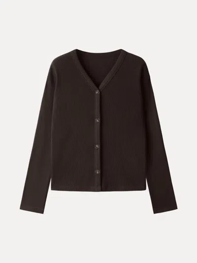 Oglmove Cozy Rib V-neck Button-fronted Cardigan In Brown