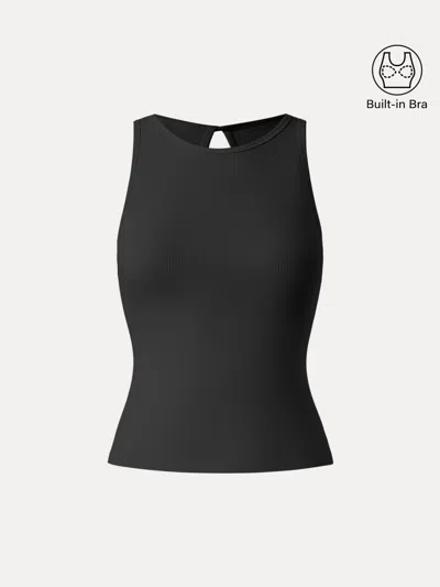 Oglmove Crewneck Cut-out Bandless Bra Tank In Black