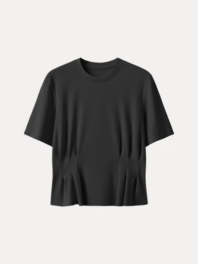 Oglmove Crewneck Short Sleeve Cinched Waist Tee In Black