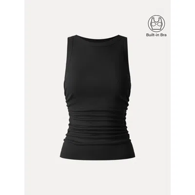 Oglmove Crewneck Side Ruched Bra Tank In Black