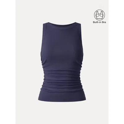 Oglmove Crewneck Side Ruched Bra Tank In Blue