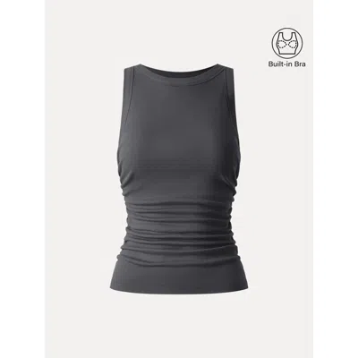 Oglmove Crewneck Side Ruched Bra Tank In Gray