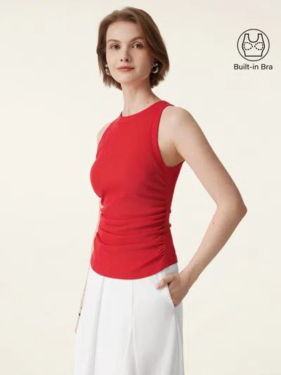 Oglmove Crewneck Side Ruched Bra Tank In Red
