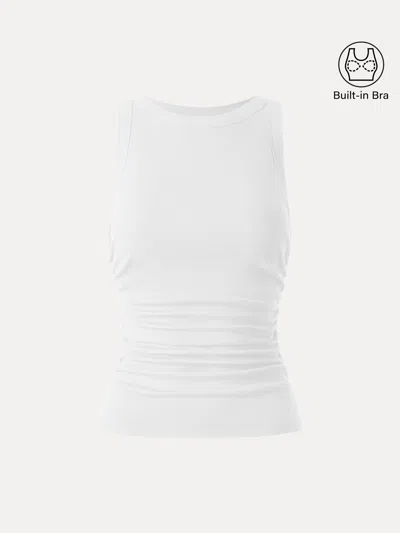 Oglmove Crewneck Side Ruched Bra Tank In White