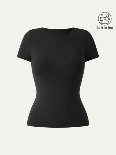 Oglmove Crewneck Slimming Short Sleeve New Airy Bra Top In Black
