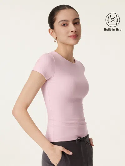 Oglmove Crewneck Slimming Short Sleeve New Airy Bra Top In Pink