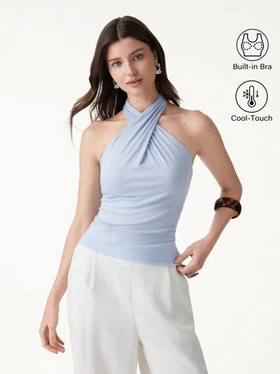 Oglmove Criss Cross Halter Neck Going-out Bra Top In Blue