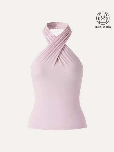 Oglmove Criss Cross Halter Neck Going-out Bra Top In Pink