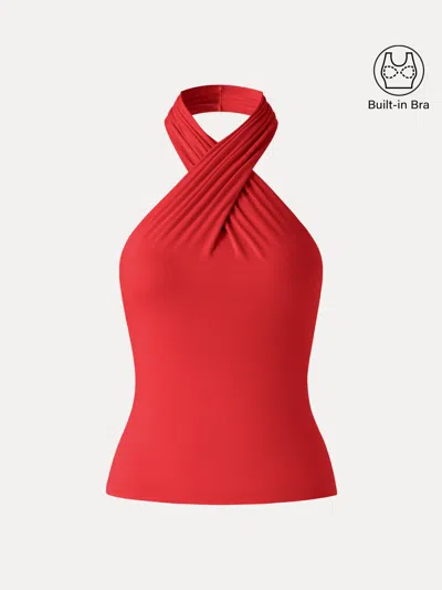 Oglmove Criss Cross Halter Neck Going-out Bra Top In Red