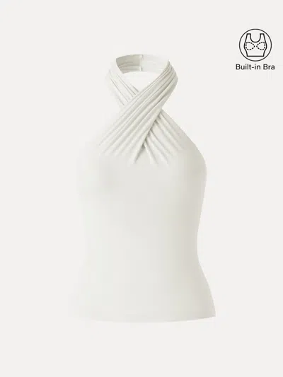 Oglmove Criss Cross Halter Neck Going-out Bra Top In White
