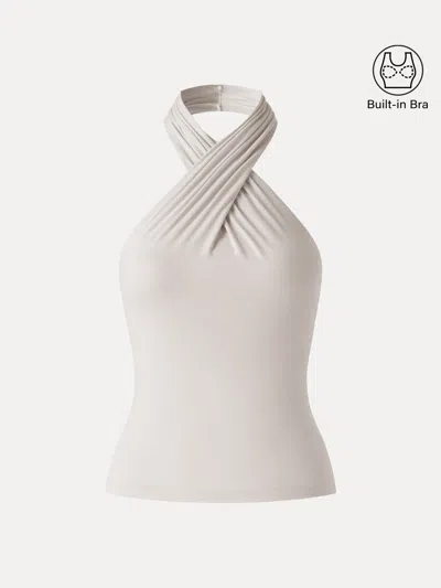 Oglmove Criss Cross Halter Neck Going-out Bra Top In White