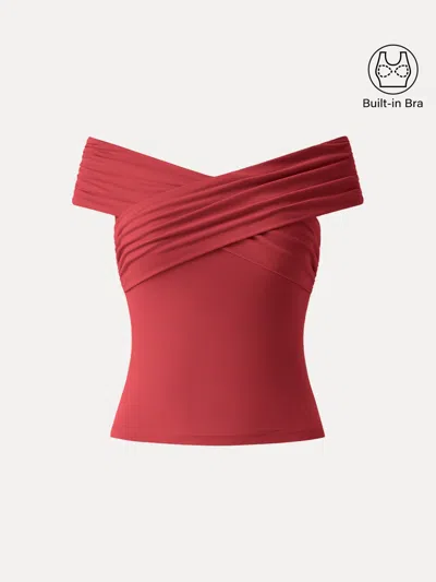 Oglmove Criss Cross Off Shoulder New Airy Bra Top In Red