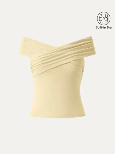 Oglmove Criss Cross Off Shoulder New Airy Bra Top In Yellow