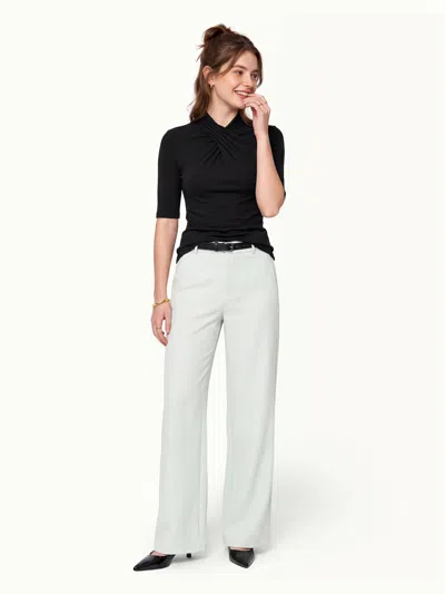 Oglmove Crisscross Mock Neck Elbow Sleeve Ruched Top In Black