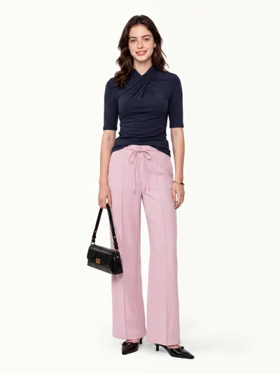 Oglmove Crisscross Mock Neck Elbow Sleeve Ruched Top In Smoky Navy
