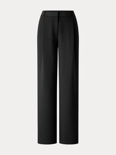Oglmove Crosshatch Ponte High-rise Straight-leg Tuck Pants With Pockets In Black