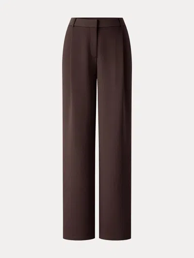 Oglmove Crosshatch Ponte High-rise Straight-leg Tuck Pants With Pockets In Espresso Shut Brown