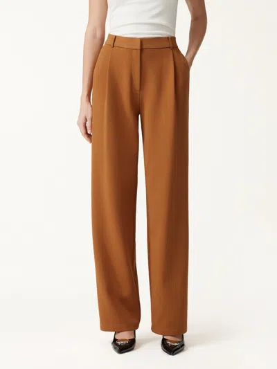 Oglmove Crosshatch Ponte High-rise Straight-leg Tuck Pants With Pockets In Suger Nut Orange