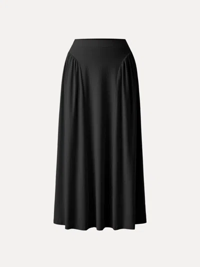 Oglmove Curved Gathering Flared Midi Skirt With Pockets In Black