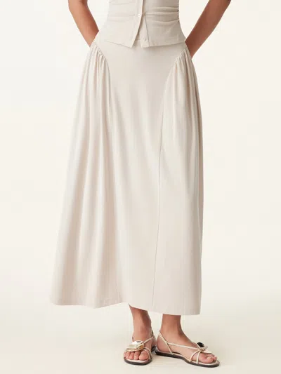 Oglmove Curved Gathering Flared Midi Skirt With Pockets In Gray