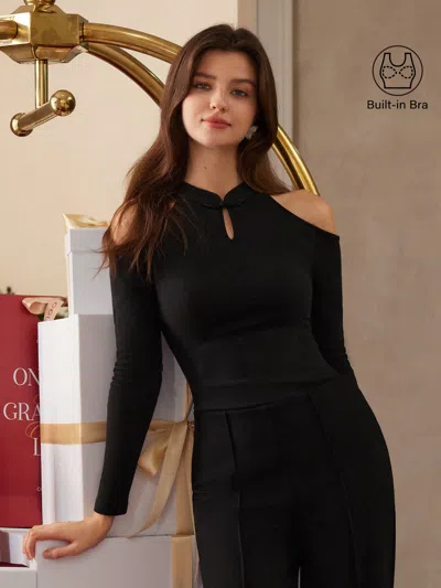 Oglmove Cutout Shoulder Mandarin Collar Going-out Bra Top Limited Edition In Black
