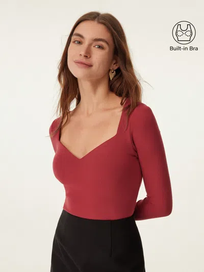 Oglmove Diamond Neck Long Sleeve Bra Top In Christmas Red