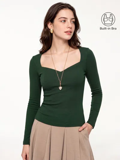 Oglmove Diamond Neck Long Sleeve Bra Top In Deep Bush