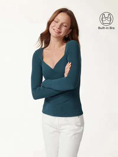 Oglmove Diamond Neck Long Sleeve Bra Top In Forest Night