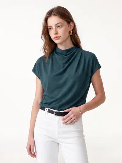 Oglmove Draped Mock Neck Cap Sleeve Top In Forest Night