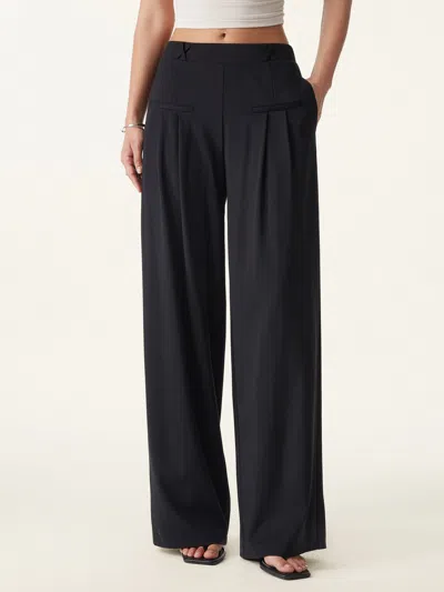 Oglmove Drapey Bamboo Ponte Mid Rise Wide Leg Trouser With Pockets In Black