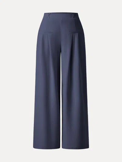 Oglmove Drapey Bamboo Ponte Mid Rise Wide Leg Trouser With Pockets In Blue