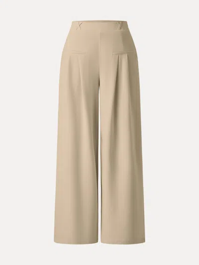 Oglmove Drapey Bamboo Ponte Mid Rise Wide Leg Trouser With Pockets In Gold