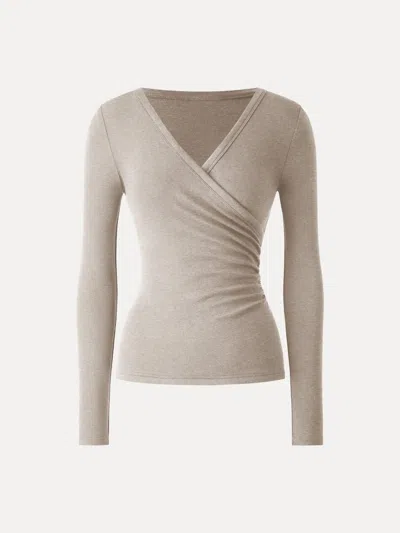Oglmove Eco-miyamoon® Surplice Ruched Long Sleeve Top In Heather Calico