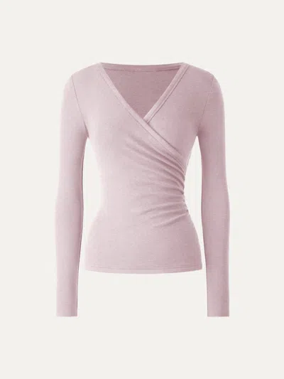 Oglmove Eco-miyamoon® Surplice Ruched Long Sleeve Top In Heather Light Pink