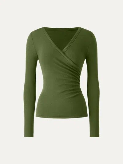 Oglmove Eco-miyamoon® Surplice Ruched Long Sleeve Top In Kale