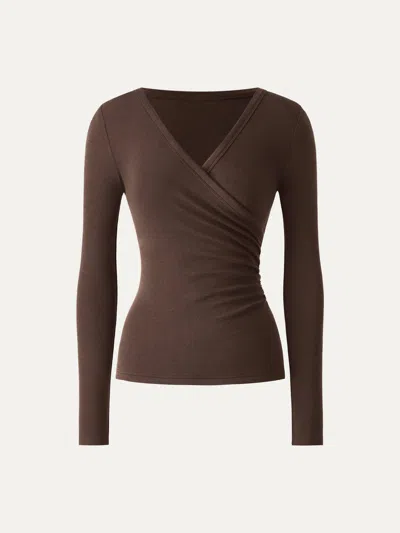 Oglmove Eco-miyamoon® Surplice Ruched Long Sleeve Top In Umber Wood