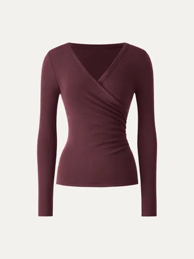 Oglmove Eco-miyamoon® Surplice Ruched Long Sleeve Top In Wine
