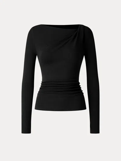 Oglmove Eco-mousse® Asymmetrical Neck Long Sleeve Ruched Top In Black