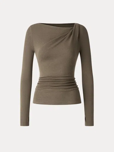 Oglmove Eco-mousse® Asymmetrical Neck Long Sleeve Ruched Top In Green