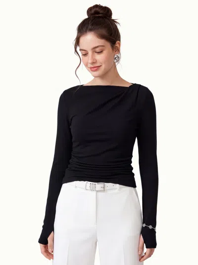 Oglmove Eco-mousse® Asymmetrical Neck Long Sleeve Top In Black