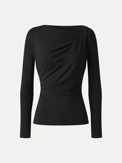 Oglmove Eco-mousse® Asymmetrical Neck Long Sleeve Tucked-waist Top In Black