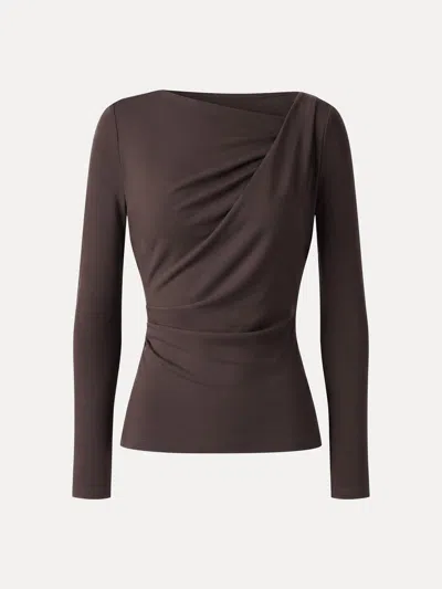 Oglmove Eco-mousse® Asymmetrical Neck Long Sleeve Tucked-waist Top In Cedar Brown