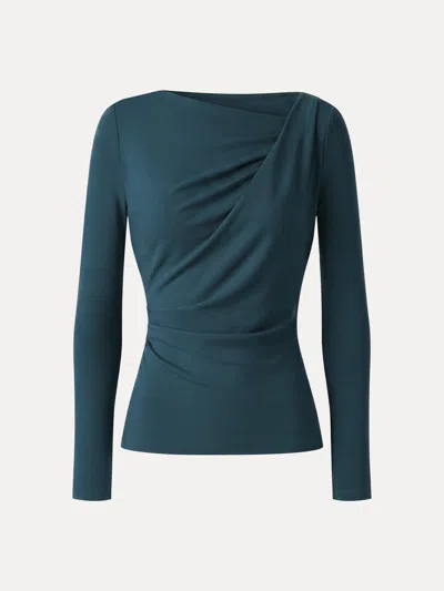 Oglmove Eco-mousse® Asymmetrical Neck Long Sleeve Tucked-waist Top In Forest Night