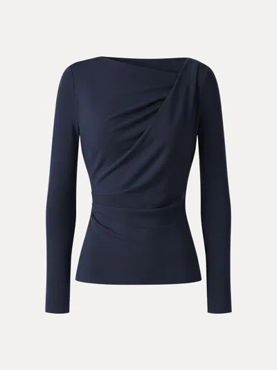Oglmove Eco-mousse® Asymmetrical Neck Long Sleeve Tucked-waist Top In Midnight Navy